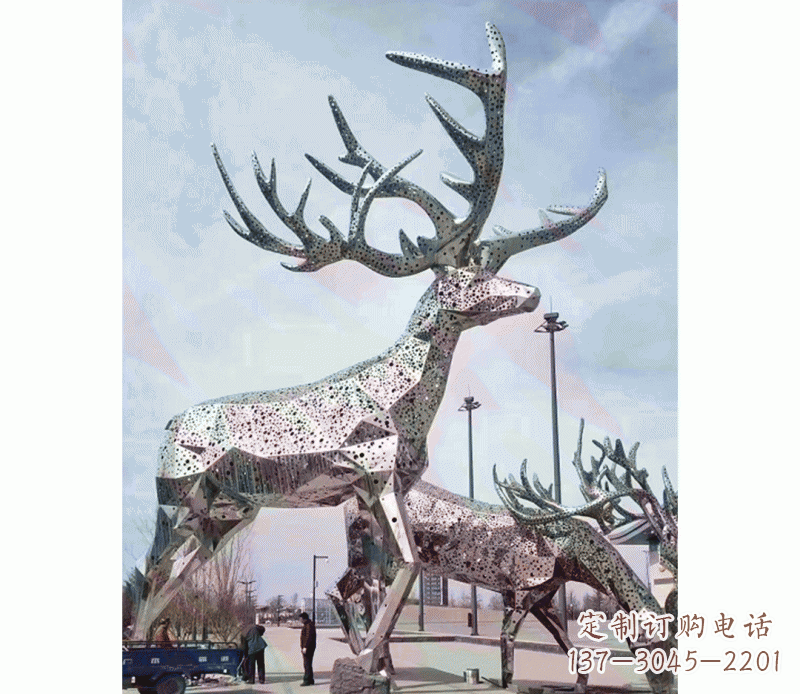 保定精致不锈钢梅花鹿摆件