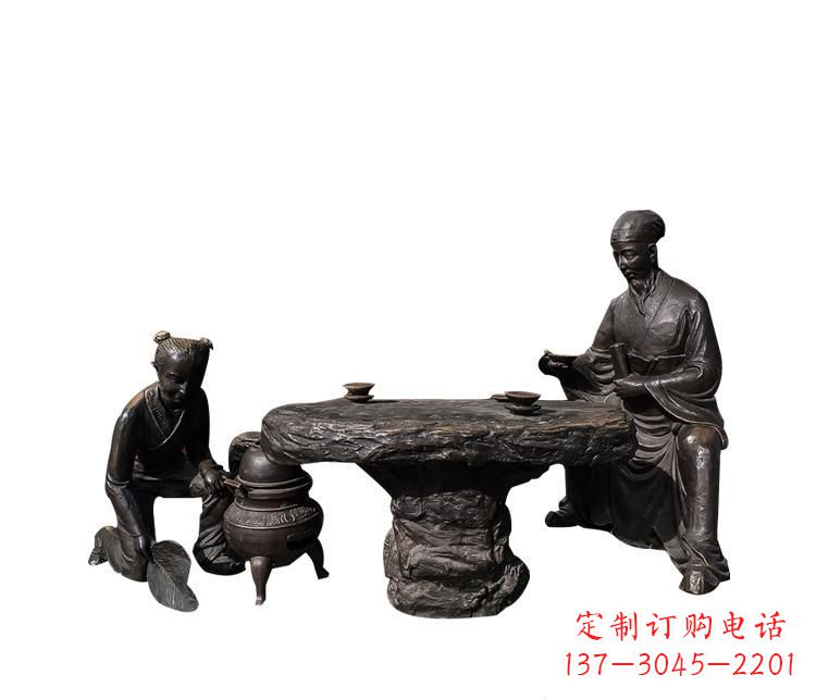 保定熬中药的儿童和老中医铜雕