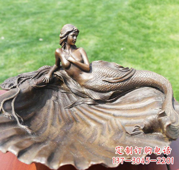 保定贝壳上的美人鱼园林景观铜雕
