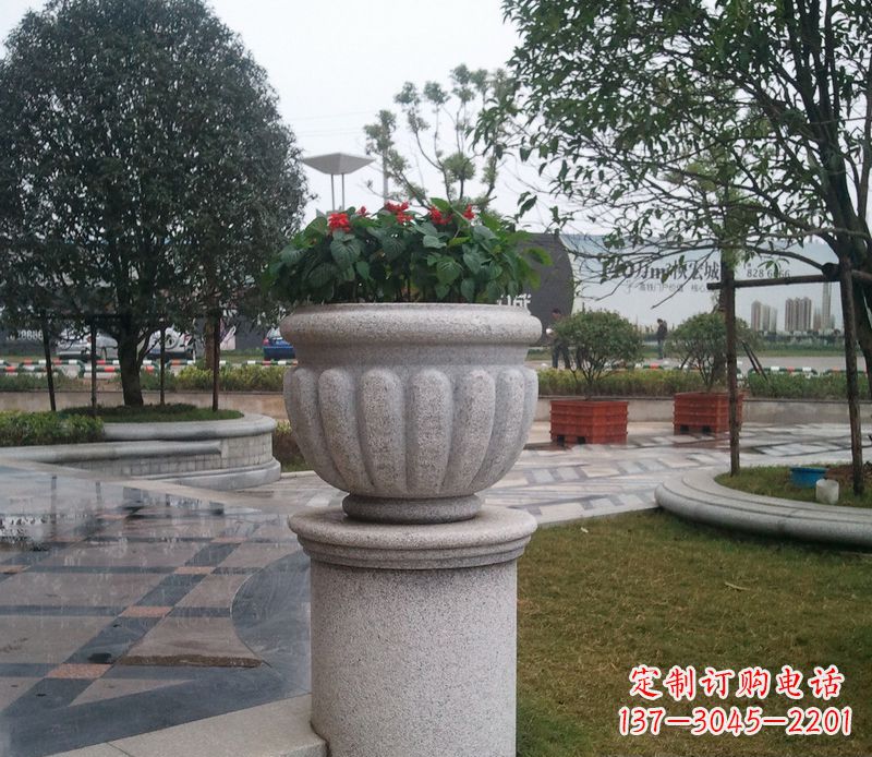 保定别墅景观大理石花盆石雕 (2)