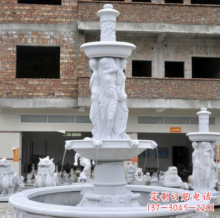 保定别墅景观汉白玉西方人物喷泉石雕