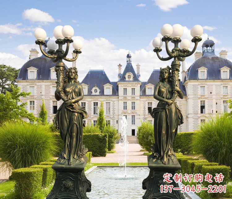 保定别墅景观西方女人路灯铜雕塑