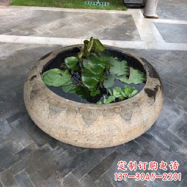 保定别墅庭院仿古做旧石雕鱼缸