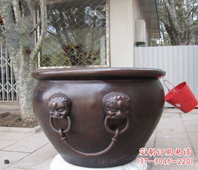 保定招财进宝水缸铜雕塑摆件