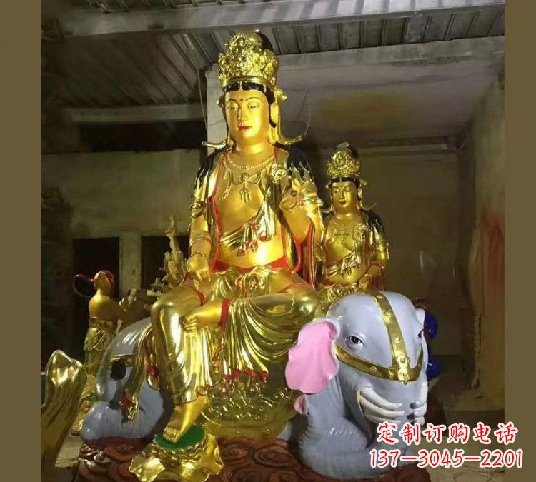 保定玻璃钢乘大象的普贤菩萨雕塑