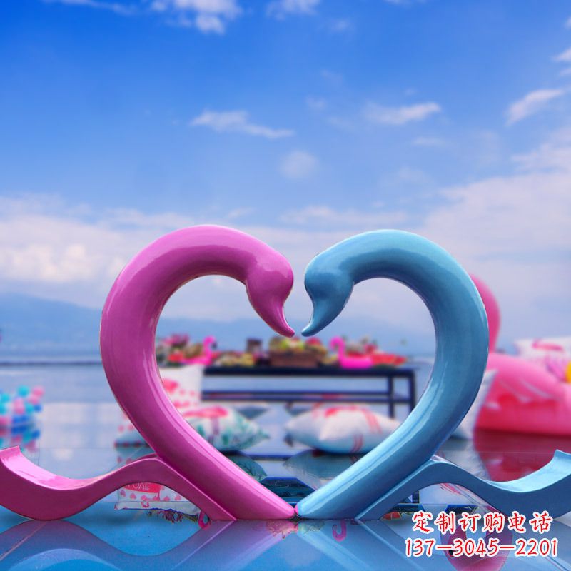 保定玻璃钢抽象爱心天鹅雕塑摆件-旅游景区商场拍照美陈雕塑