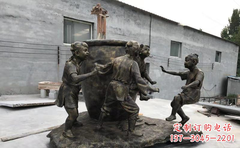 保定玻璃钢仿铜古代寓言故事司马光砸缸雕塑