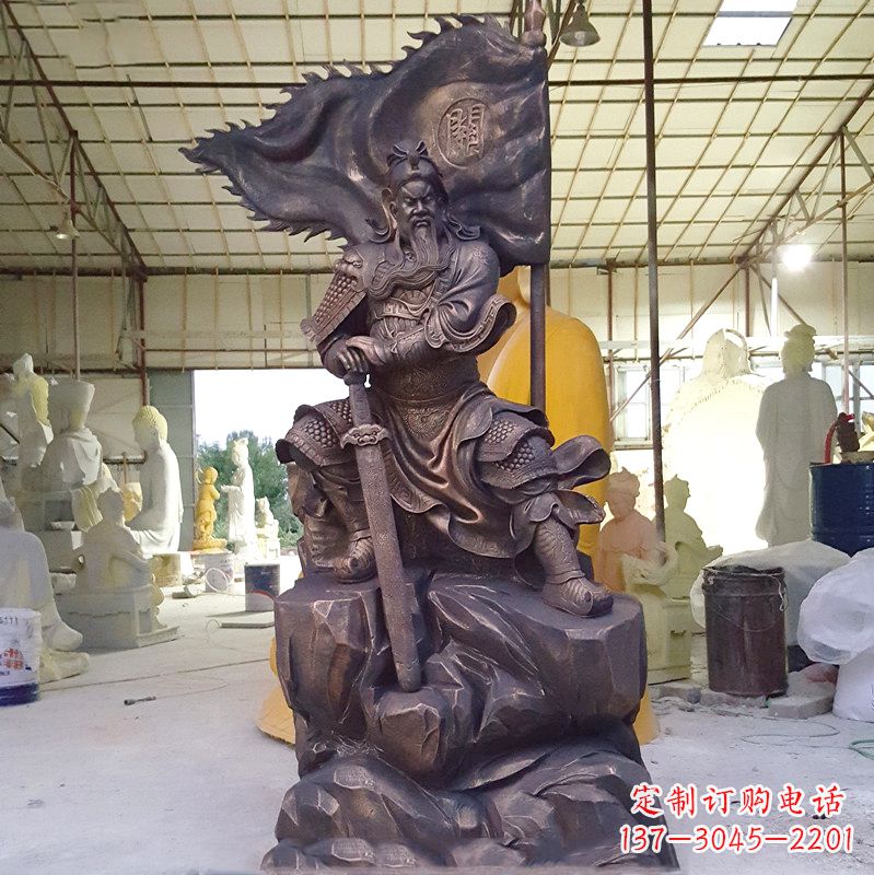 保定玻璃钢仿铜关公雕塑