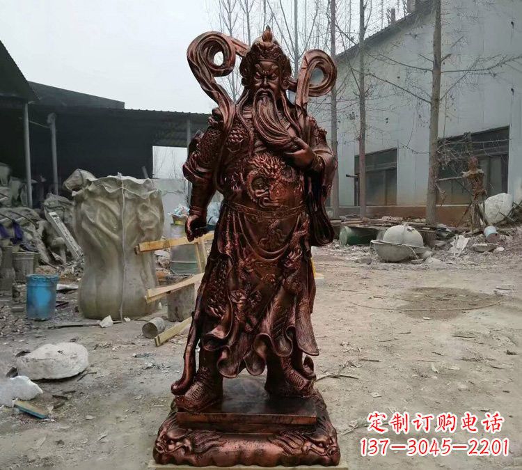保定玻璃钢仿铜捋须关公雕塑