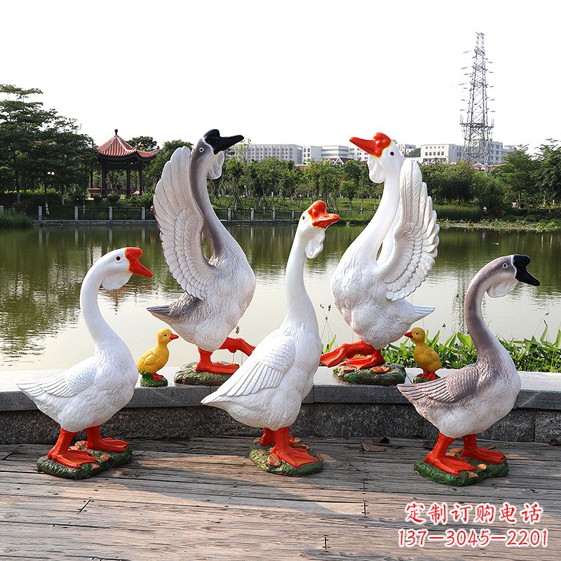 保定玻璃钢仿真大白鹅雕塑-公园园林水景动物摆件