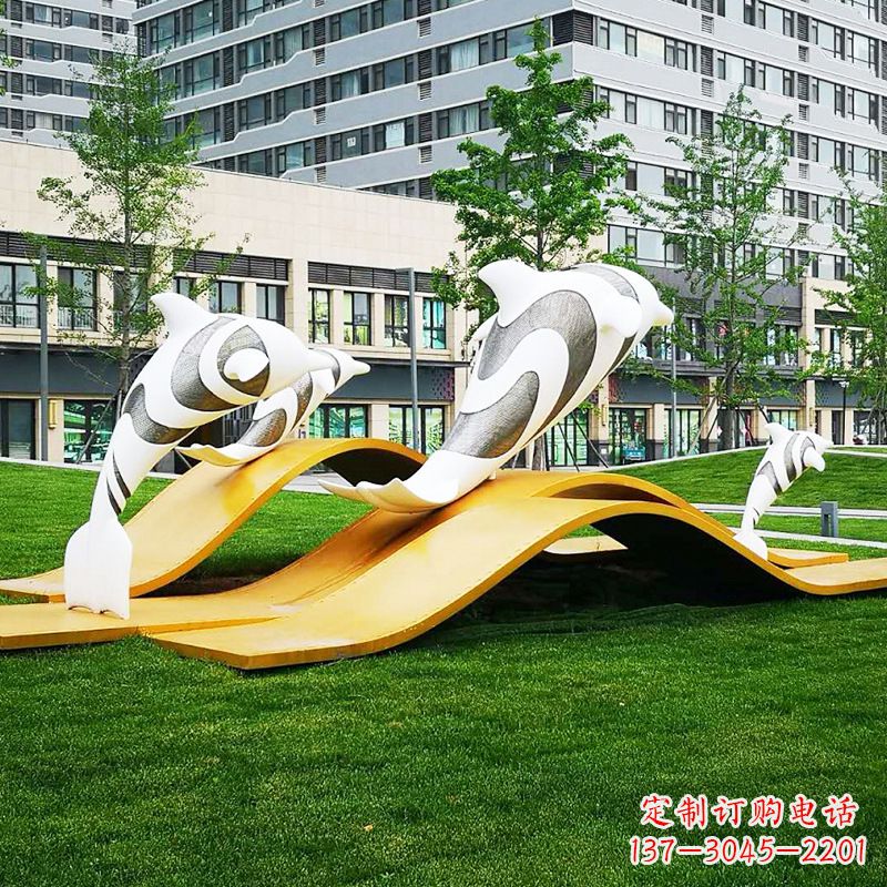 保定玻璃钢海豚景观雕塑精致的城市动物雕塑