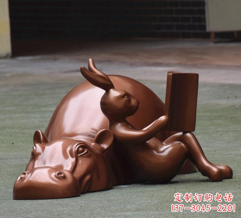 保定玻璃钢河马仿铜动物雕塑