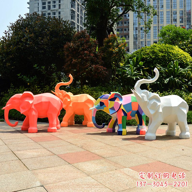 保定玻璃钢金色大象雕塑-商场游乐场抽象小象美陈