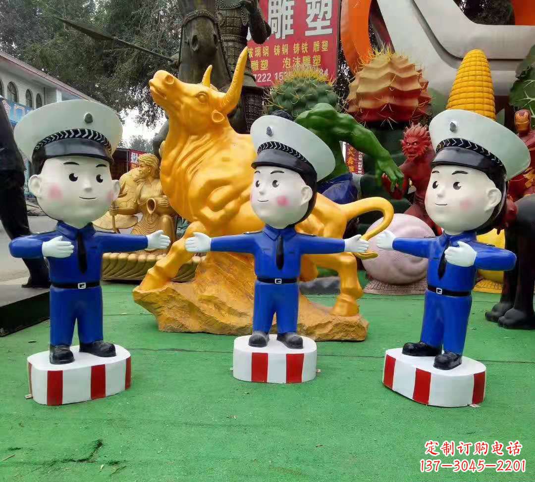 保定玻璃钢卡通交通警察雕塑公园景观雕塑