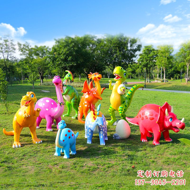 保定玻璃钢卡通恐龙雕塑摆件-公园幼儿园游乐园可爱动物美陈雕塑
