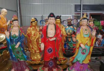 保定玻璃钢佛像彩绘西方三圣雕塑