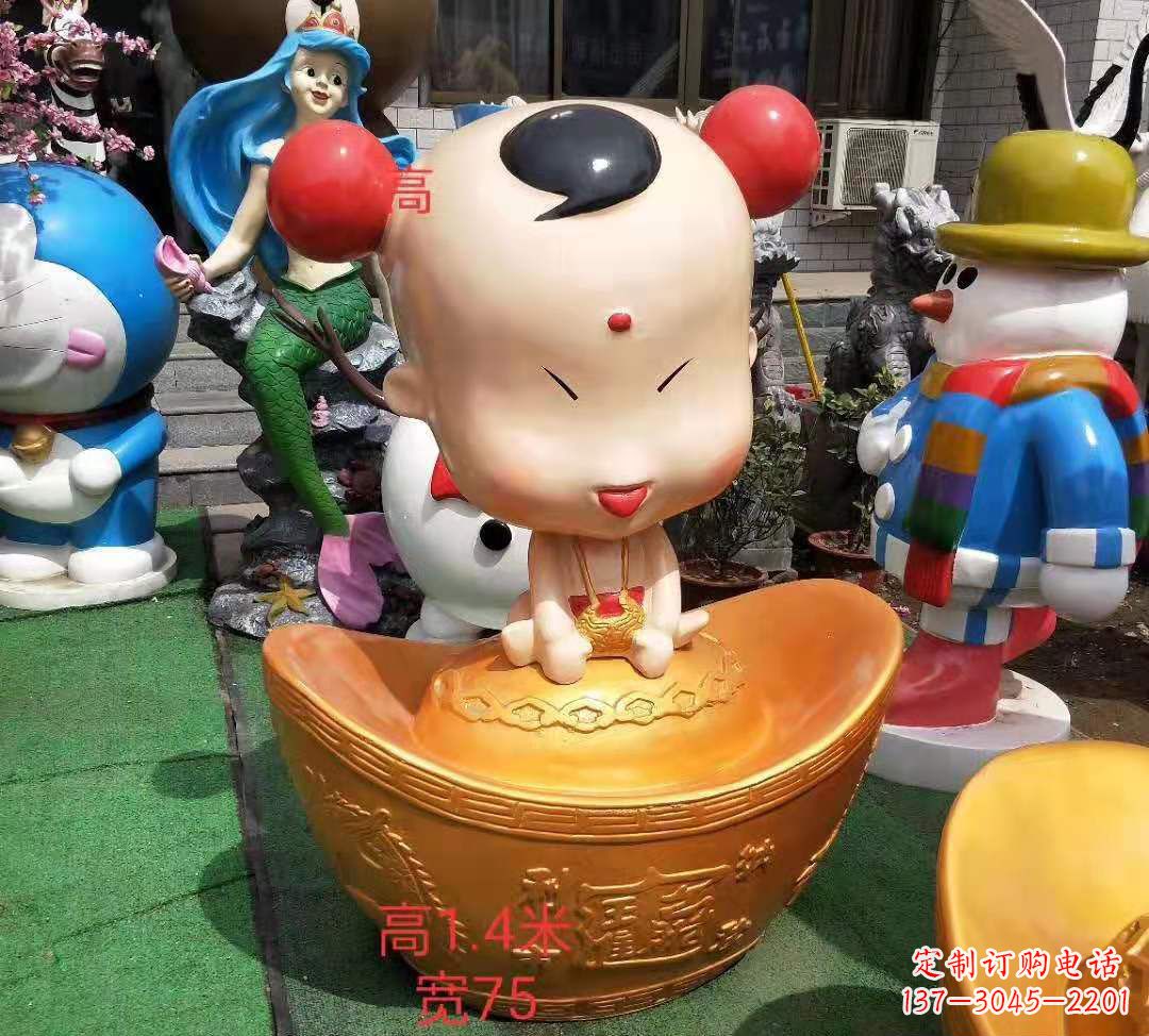 保定玻璃钢元宝娃娃雕塑招财进宝