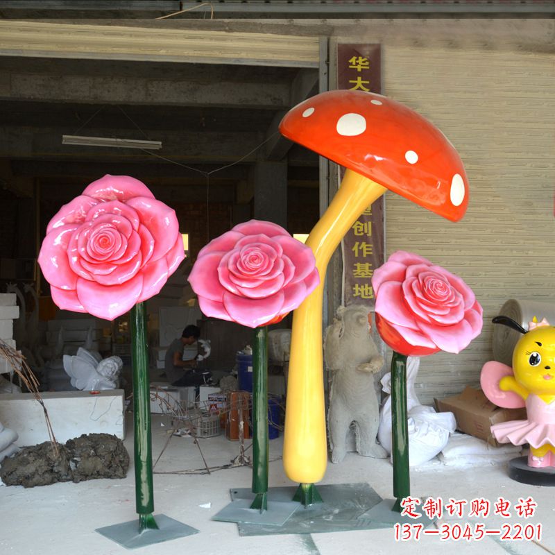 保定玫瑰之美玻璃钢玫瑰雕塑