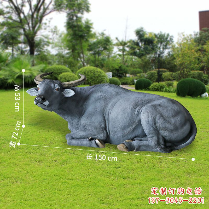 保定玻璃钢卧姿水牛仿真动物雕塑
