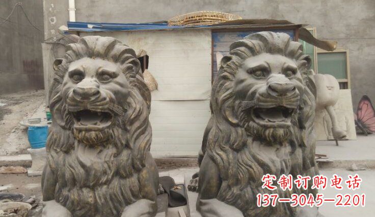 保定玻璃钢西洋趴狮仿铜动物雕塑