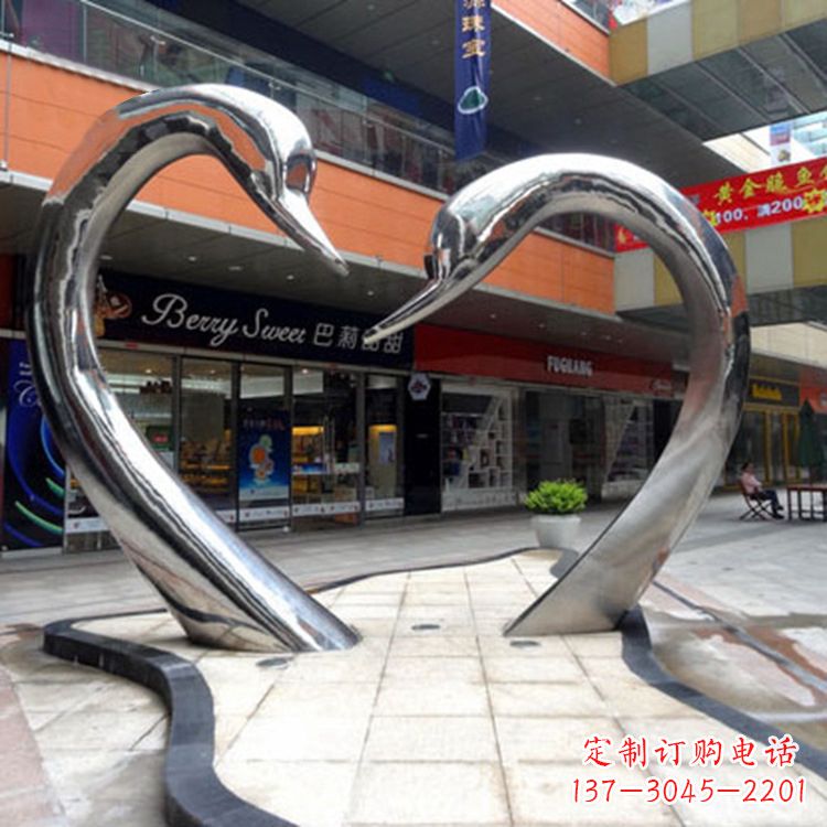 保定不锈钢爱心天鹅情侣雕塑——抽象动物景观的精美礼赞