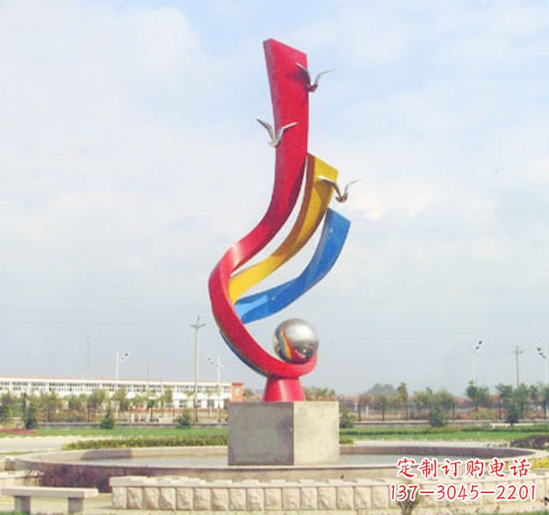 保定不锈钢彩色海鸥海浪雕塑——美丽传承