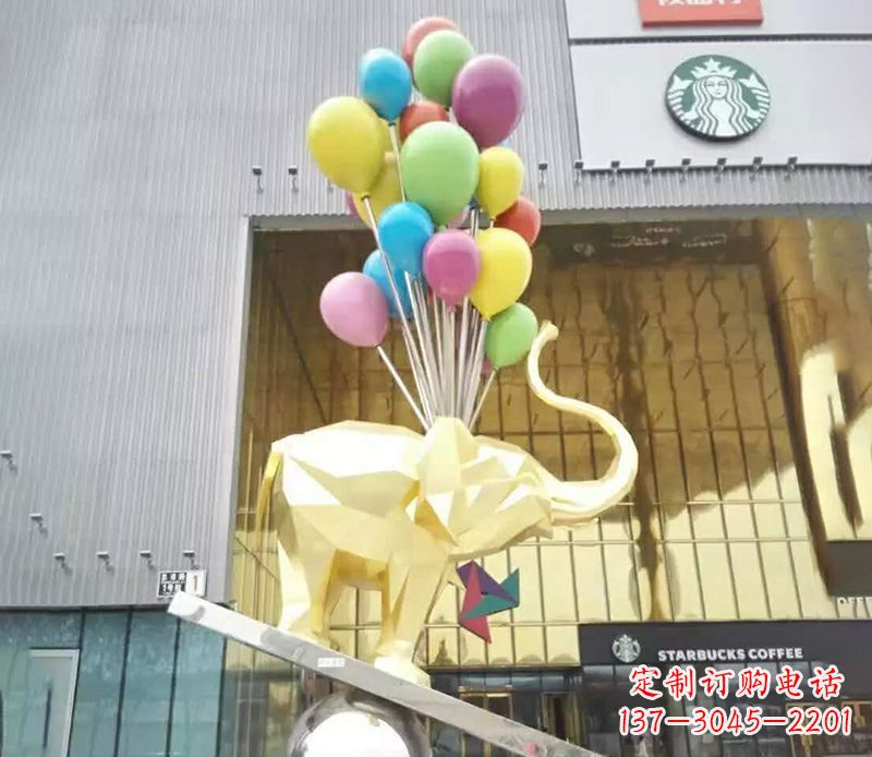 保定不锈钢踩球的小象雕塑