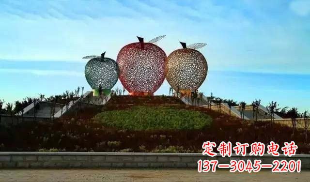 保定不锈钢城市彩色镂空苹果雕塑
