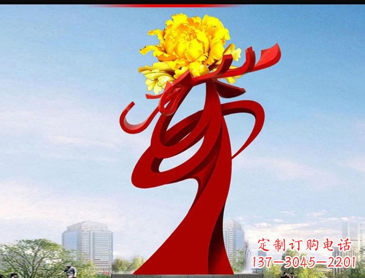 保定不锈钢城市大型牡丹花雕塑