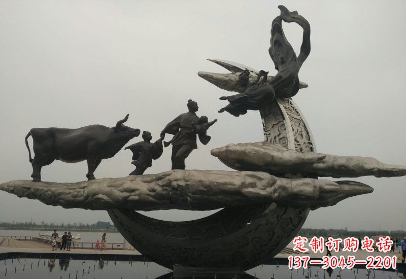 保定不锈钢牛郎织女雕塑传说中的爱情
