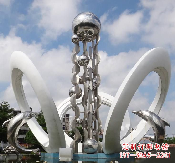 保定不锈钢城市艺术海豚雕塑美丽的海洋守护者