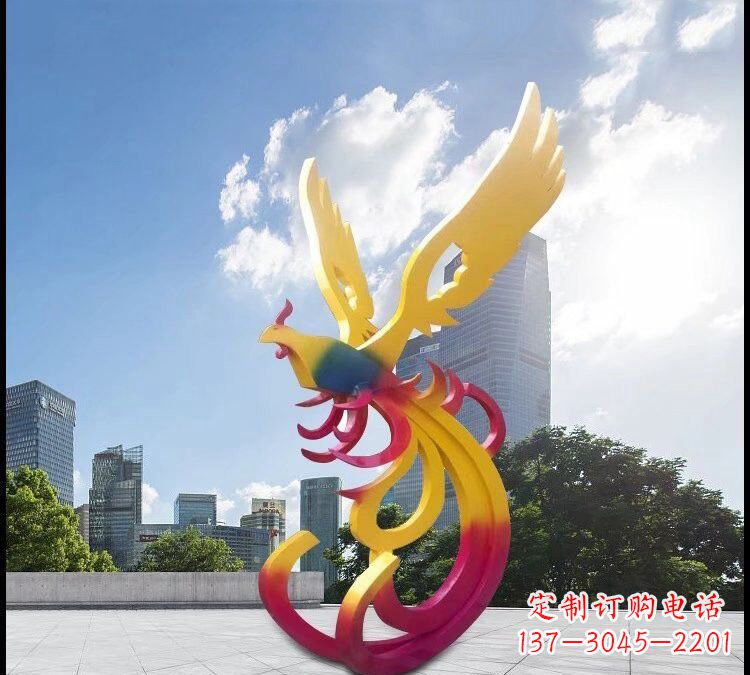 保定不锈钢抽象彩色凤凰雕塑
