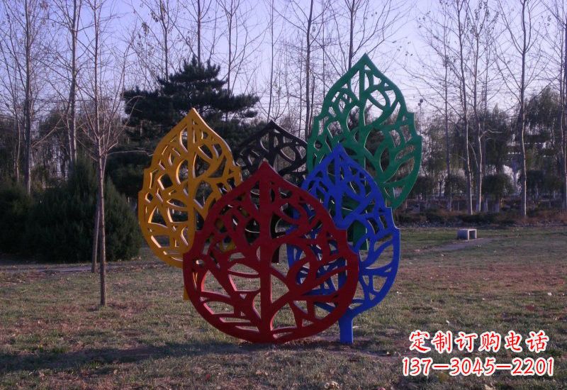 保定不锈钢抽象彩色树叶雕塑