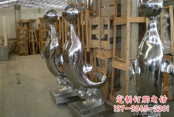 保定不锈钢海豚顶球雕塑