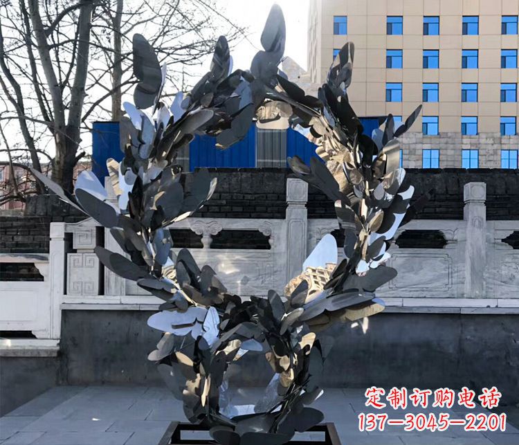 保定不锈钢抽象蝴蝶花环景观雕塑