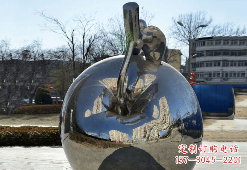 保定不锈钢抽象镜面苹果雕塑