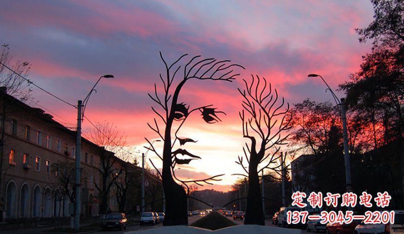 保定不锈钢人头雕塑点缀街边景观