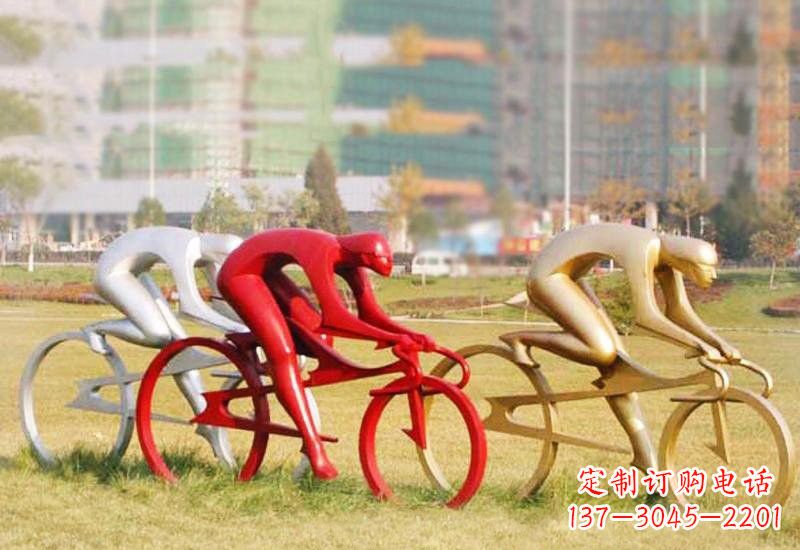 保定不锈钢抽象人物骑自行车雕塑