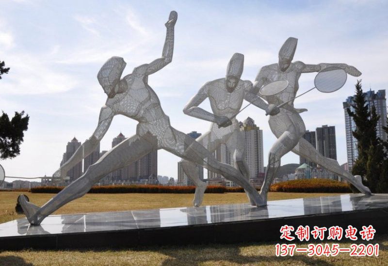 保定不锈钢抽象羽毛球人物雕塑