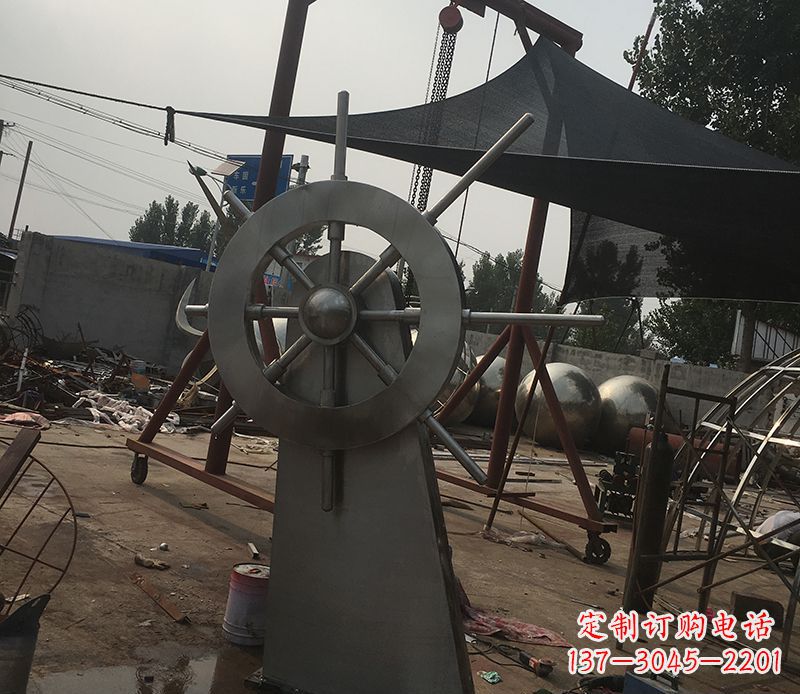 保定不锈钢船舵景观雕塑 (2)