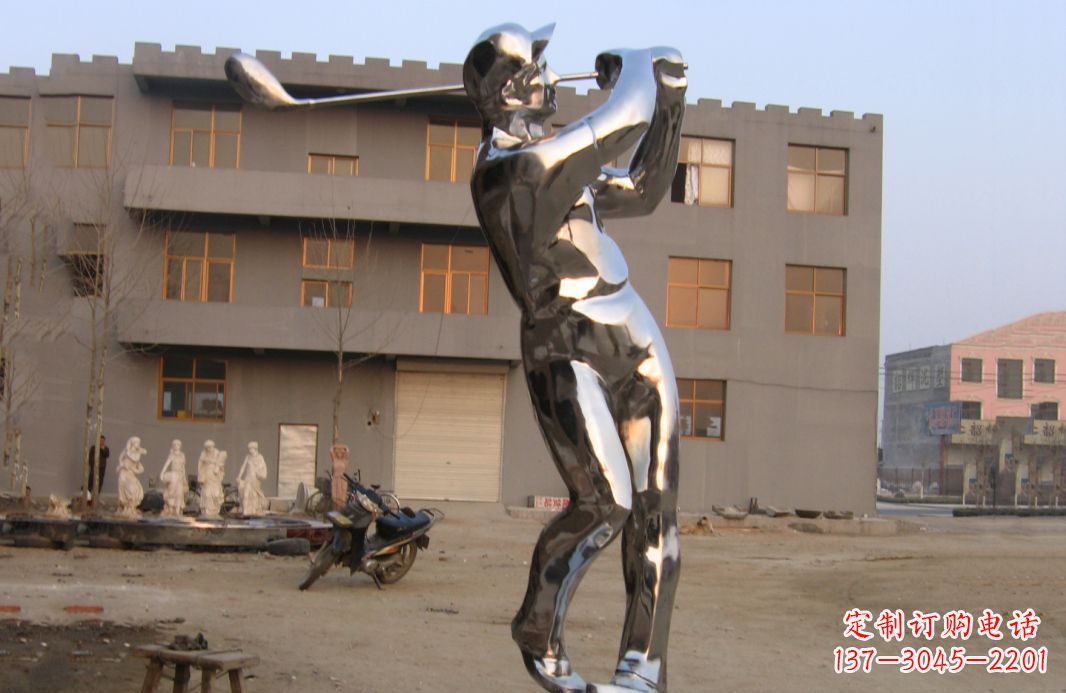 保定不锈钢打高尔夫球广场雕塑