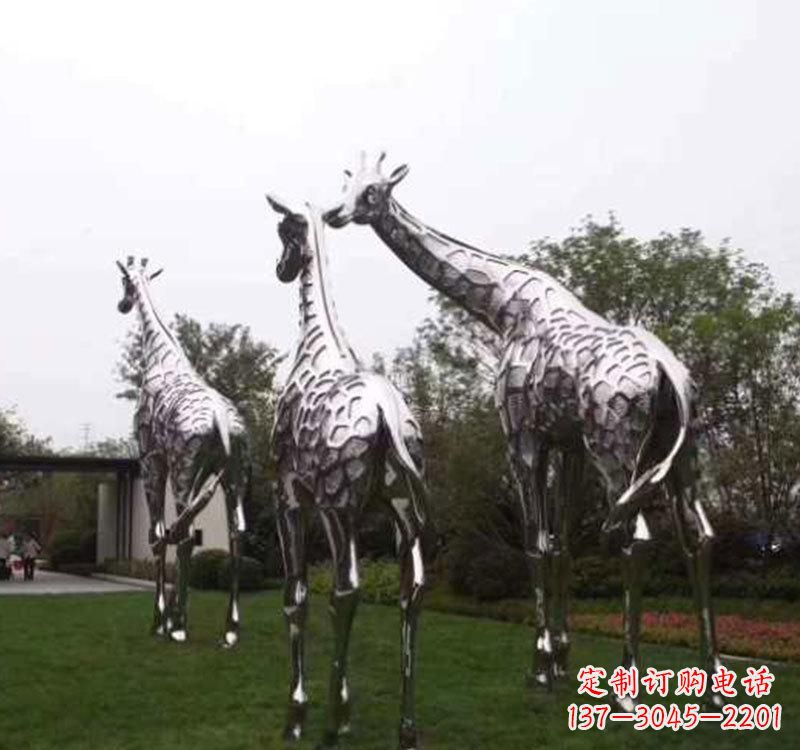 保定精美的不锈钢大型长颈鹿雕塑