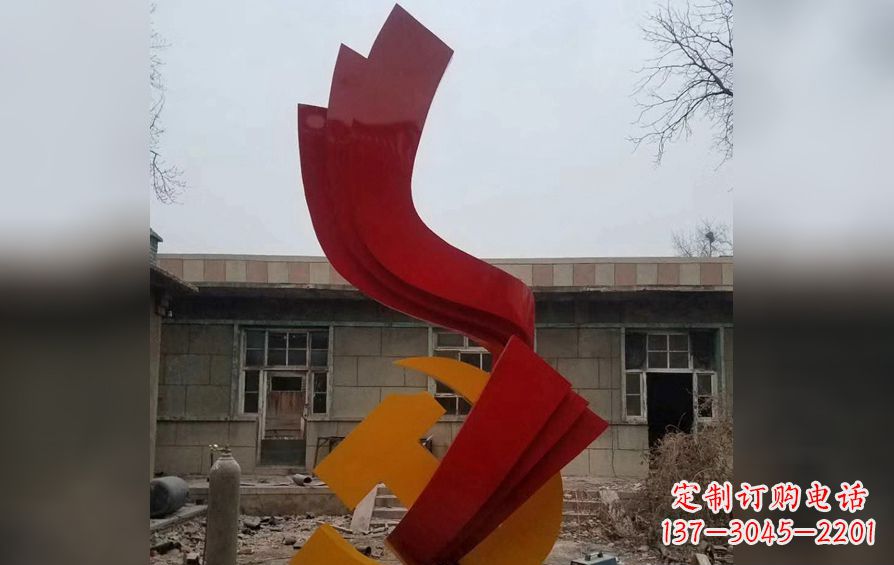 保定不锈钢党徽红绸雕塑