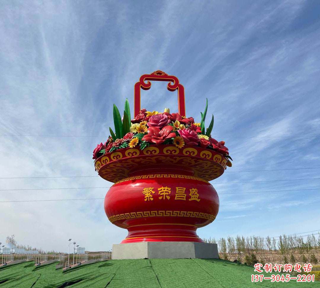 保定不锈钢繁荣昌盛花篮雕塑