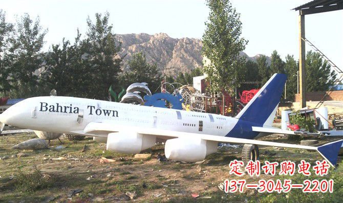 保定静静躺在大地上的不锈钢飞机雕塑