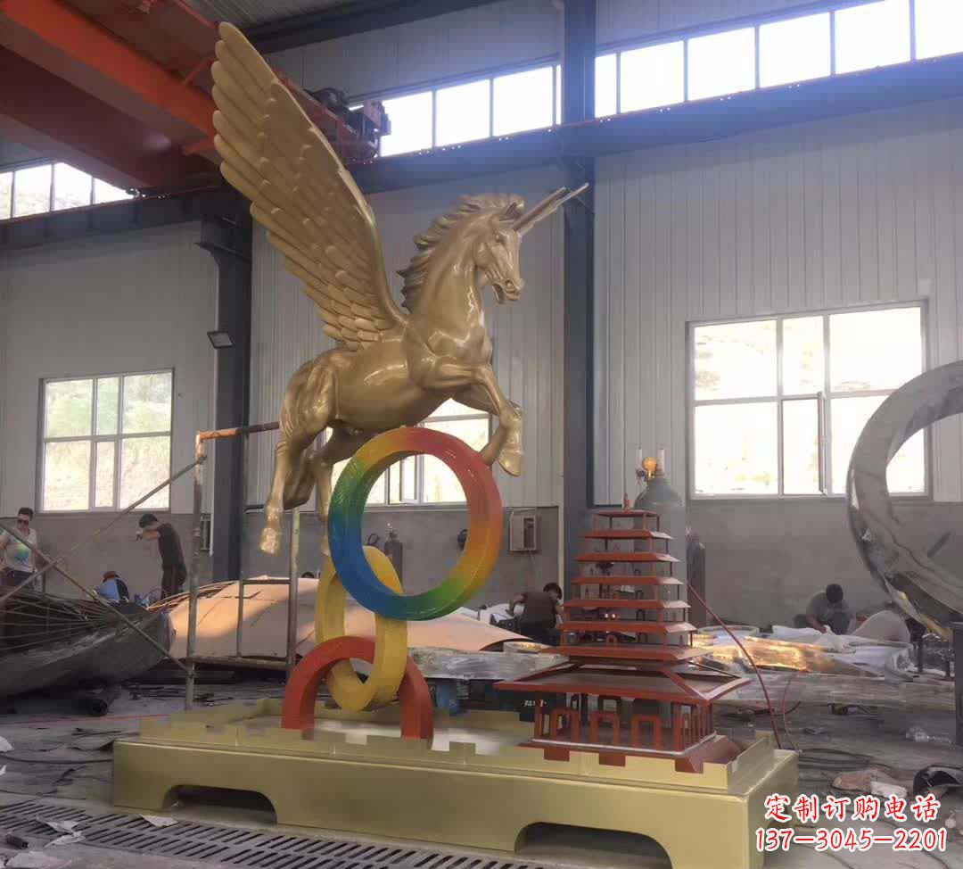 保定不锈钢飞马踩圆圈雕塑精美艺术之作