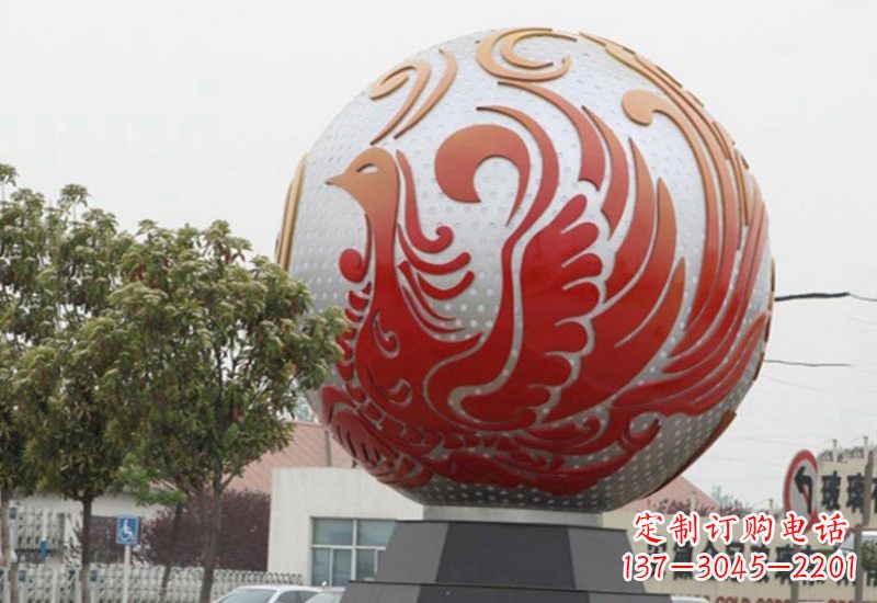 保定不锈钢凤凰浮雕圆球雕塑精美雕塑把艺术带到生活中