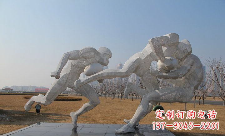 保定不锈钢橄榄球运动抽象人物雕塑