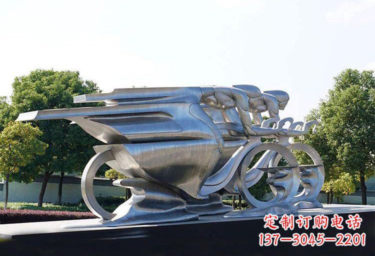 保定不锈钢公园抽象骑自行车人物雕塑