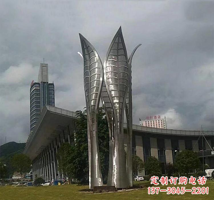 保定不锈钢公园大型树叶雕塑精美绝伦